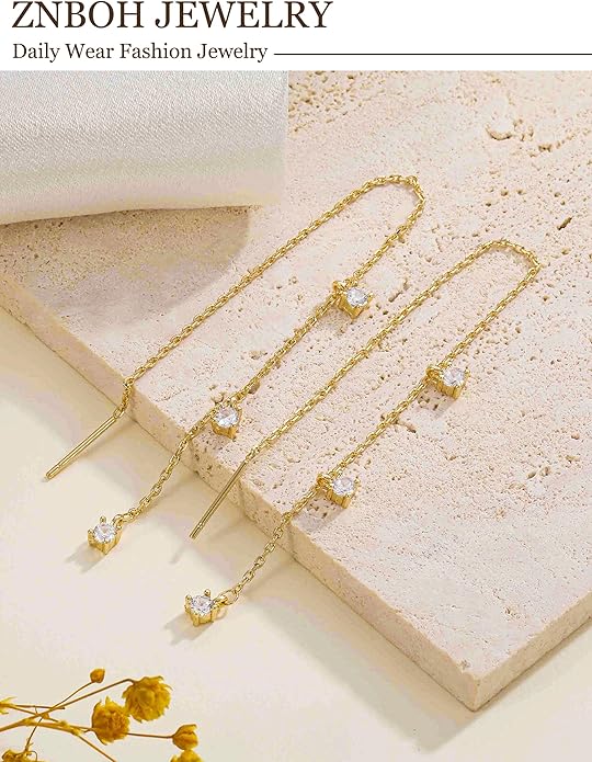 Gold Silver Dangle Earrings for Women Trendy 14K Gold Plated Drop Long Threader Chain Dangling Earring Hypoallergenic Pearl Butterfly Flower Clover CZ Wedding Earrings for Brides Jewelry Gifts