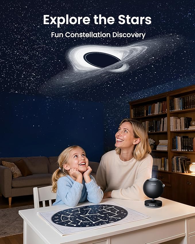 POCOCO Galaxy Star Projector with 2M-Pixel Lens & 5K Discs | Home Planetarium Projector for Relaxation, Study, and Sleep Aid | Includes 2 Films | Ideal Gift