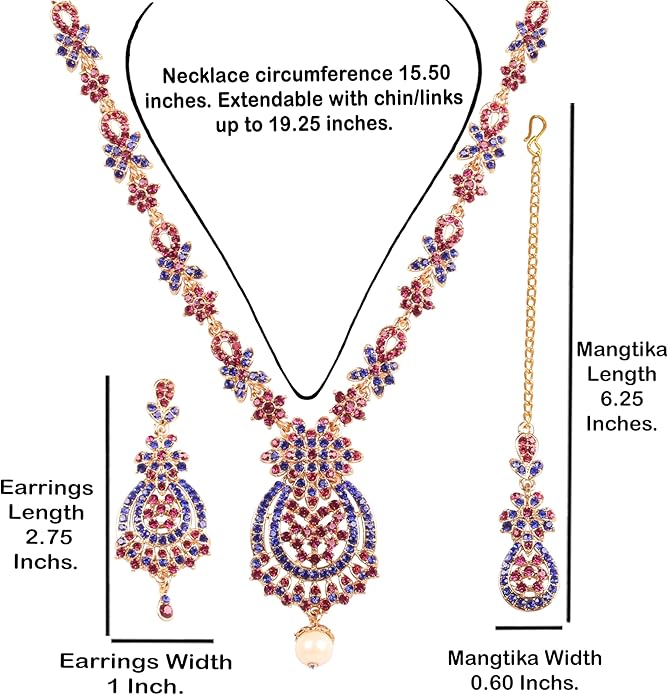 Touchstone Indian jewelry sets for women maang tikka wedding guest gold necklace bollywood jewellery set pageant elegant prom bride accessories western crystal chunky rhinestone necklaces