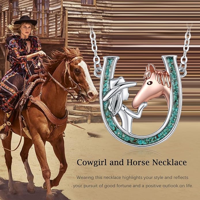 Western Cowboy Necklace 925 Sterling Silver Horseshoe Pendant Western Jewelry Cowgirl Gifts for Women Girlfriend Cowboy Cowgirl