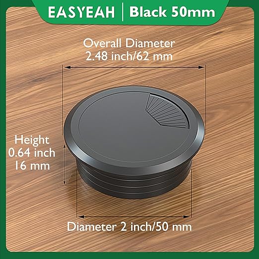 5 Pcs Desk Grommet 2" / 50 mm, Desk Cord Hole Cover, Cable Grommet ABS Plastic, Desk Hole Grommet for Home & Office Pc, Detachable Adjustable Cable Cord Organizer-Black