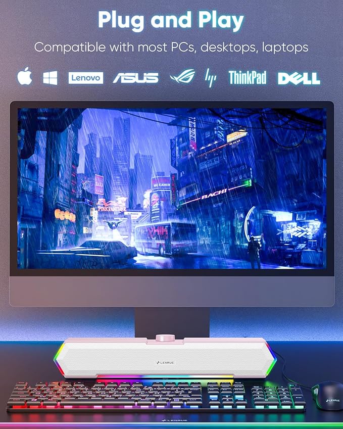 LENRUE G11 Computer Speakers for Desktop, Touch Lights PC Speakers with Surge Clear Sound, USB C/USB Powered for Computer Desktop PC Laptop Monitor(Pink)