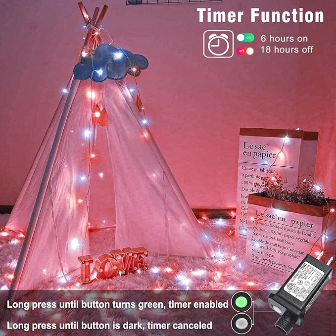 165FT 500 LED Christmas Lights, Plug in Christmas String Lights with Waterproof, 8 Modes Twinkle Fairy Lights for Xmas Patio House Holiday Decorations, Red White