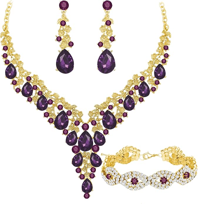 Wedding Bridal Bridesmaid Austrian Crystal Rhinestone Jewelry Sets Statement Choker Necklace Earrings Bracelets Sets for Wedding Party Prom