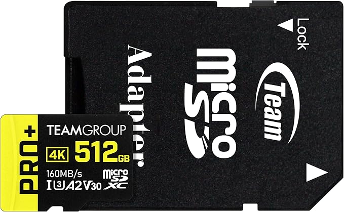 TEAMGROUP A2 Pro Plus Card 512GB Micro SDXC UHS-I U3 A2 V30, Read/Write up to 160/110 MB/s for Nintendo-Switch, Steam Deck, Tablets, Smartphones with Adapter TPPMSDX512GIA2V3003