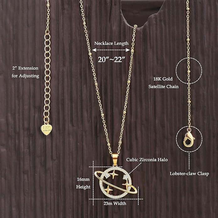 Aobei Pearl 18K Gold Plated Moon Star Lion Evil Eye Love Heart Cross Pendant Necklace Medallion Paperclip Chian Choker Layering Jewery for Women