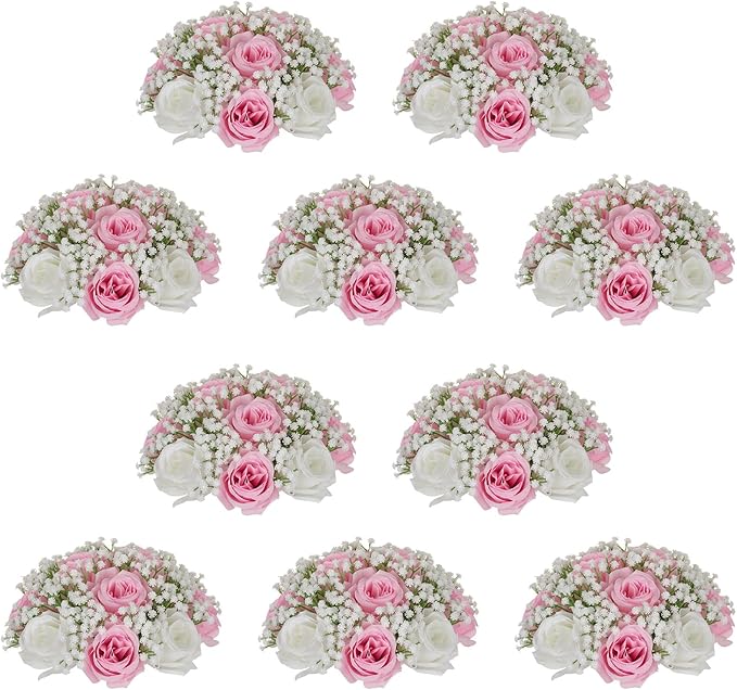 NUPTIO Pink Rose Flowers for Centerpieces: 10 Pcs 9.4 inch Diameter Artificial Flower Balls Fake Flower Ball Arrangement Bouquet Wedding Centerpieces for Tables Decorations
