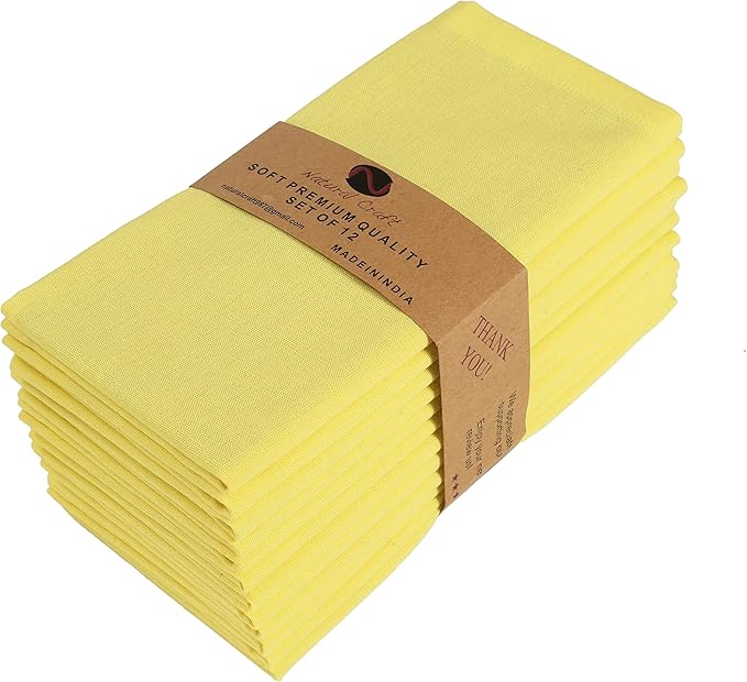 Cloth Napkins Set of 12 Cotton Linen 18x18 Inch - Soft Durable Washable - Ideal for Farmhouse Party Wedding Spring Summer Easter - Perfect Everyday Use Table Linen (Lemon, Pack of 12)