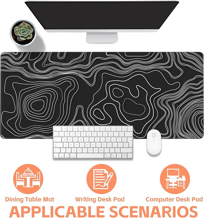 Mouse Pad Large Topographic Map Lines Non-Slip Game Desk Mat with Stitched Edge Laptop Keyboard Desk Pad for Work Home Gaming (35.4 x 15.7 Inches)