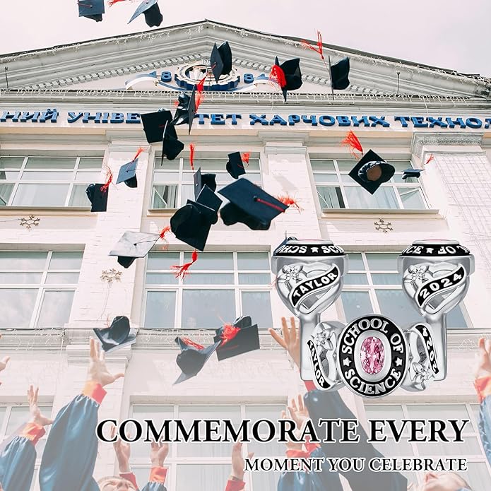 Custom Class Rings Personalized Birthstone Rings High School College Ring 925 Sterling Silver Engraved 2025 Graduation Jewelry Gifts for Women Size 4-15
