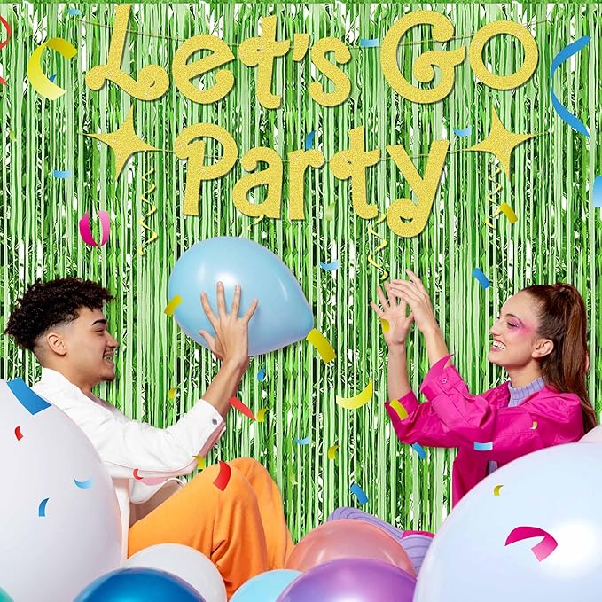 3 Pack Light Green Foil Fringe Curtains Backdrop, 3.28 x 8.2 Ft Metallic Streamers Tinsel Curtains Background for Photo Booth, Birthday, Halloween, Christmas, Thanksgiving, New Year Party Decorations