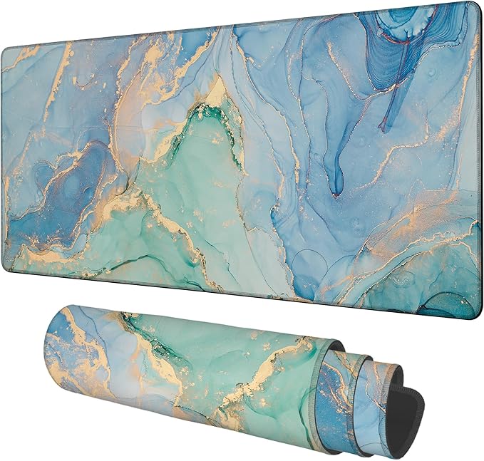 Gaming Desk Pad Large Extra Length Fluid Art Marble Mouse Pad Keyboard Laptop Non-Slip Waterproof with Rubber Base Thick Stitched Edge Mouse Mat for Office Home 35.4 x 15.7 Inches
