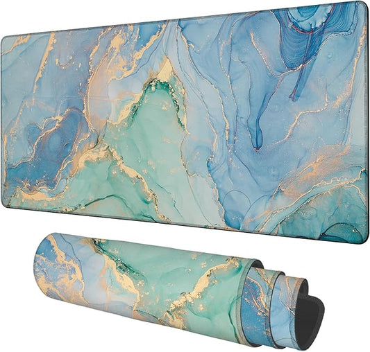 Gaming Desk Pad Large Extra Length Fluid Art Marble Mouse Pad Keyboard Laptop Non-Slip Waterproof with Rubber Base Thick Stitched Edge Mouse Mat for Office Home 35.4 x 15.7 Inches