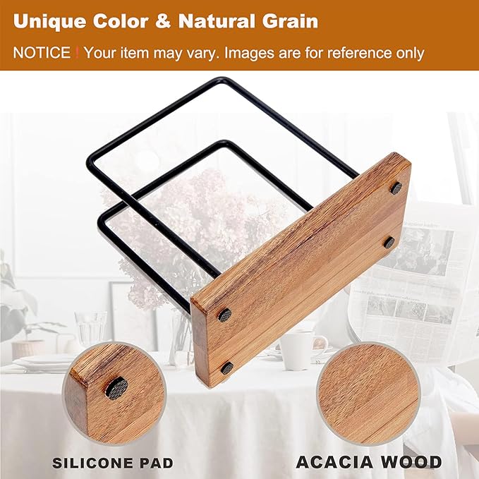 Acacia Wood Napkins Holder with Metal Wire, Standing Napkin Holder for Table, Kitchen & Dining Room Décor
