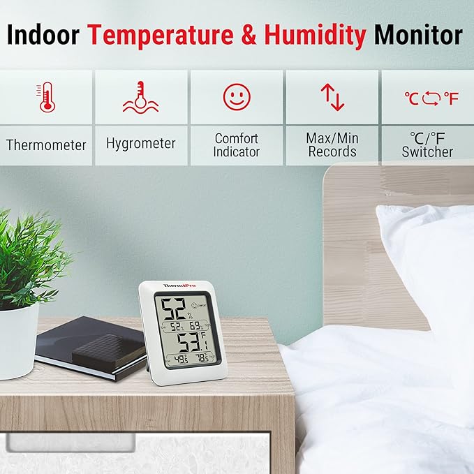 ThermoPro TP50 2 Pieces Digital Hygrometer Indoor Thermometer Room Thermometer and Humidity Gauge with Temperature Humidity Monitor