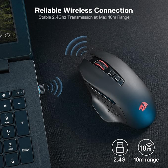 Redragon M656 Gainer Wireless Gaming Mouse, 4000 DPI 2.4Ghz Wireless Mouse w/ 5 DPI Levels, 7 Macro Buttons, Red LED Backlit & Pro Software/Drive Supported, for PC/Mac/Laptop