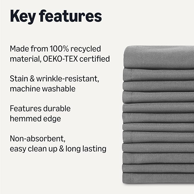 Amazon Basics Reusable Stain and Wrinkle Resistant Cloth Napkins, 12 Pack, 17 x 17 inches, Grey