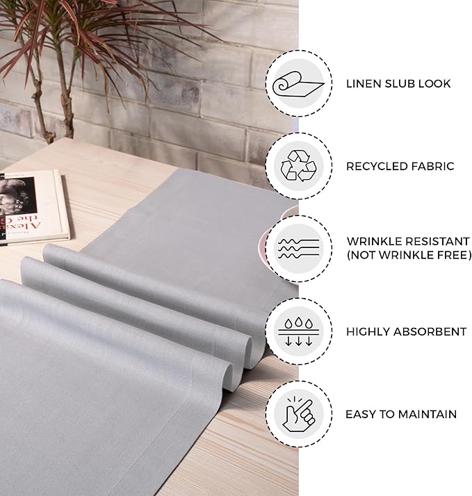 D'Moksha Homes Light Grey Table Runner 14 x 90 Inch - Faux Linen Dining Table Runner 90 Inches Long - Wrinkle Resistant, Machine Washable for Thanksgiving, Holiday - 100% Recycled Fabric