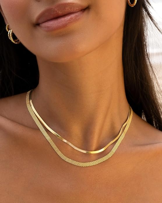 Moodear Gold Necklace for Women Trendy - Chunky Herringbone Paperclip Cuban Link Chain Choker Hypoallergenic Trendy Necklaces for Women Non Tarnish Jewelry Gifts
