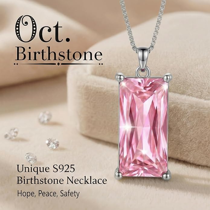 Minimalist Square 8mm×16mm Birthstone Sterling Silver Necklace - Hypoallergenic, Lightweight, Gift for Her