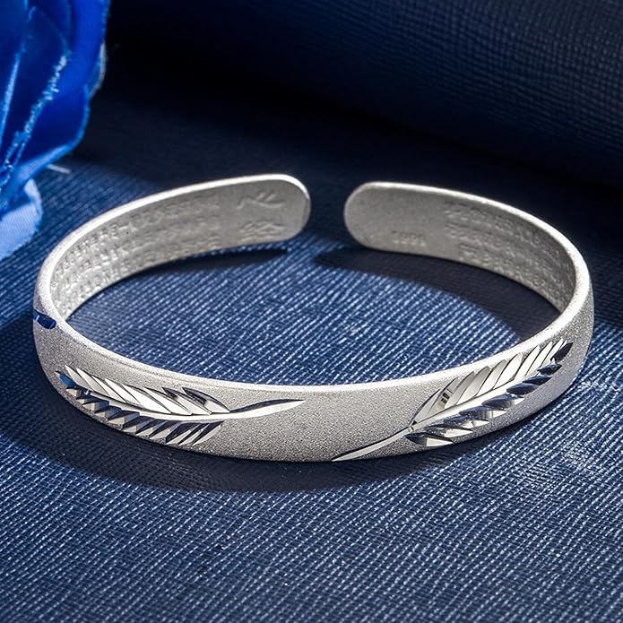 925 Sterling Silver Cuff Bangle Bracelets Adjustable Open Bangles, Fashion Jewelry Simple Adjustable 925 Silver Bangles for Women Mom Wife