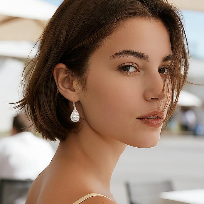 ALEXCRAFT 925 Sterling Silver Dangle Earrings, 14K Gold Plated Heart Waterdrop Earring for Women Trendy Hypoallergenic Leverback Earings Wedding Cubic Zirconia Dangle Earrings Jewelry for Women