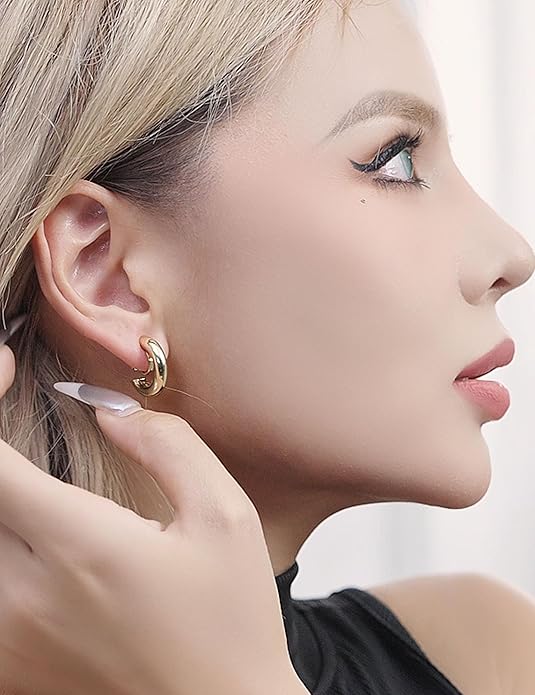 FAN&LOUIS Gold Clip On Hoop Earrings,Gold Silver Chunky Small Open Hoops Clip-On Earrings for Women Trendy Non-Pierced Ears Lightweight Teen