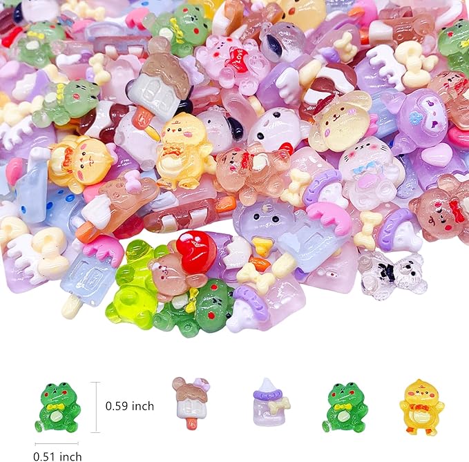 60 Pcs Mini Flatback Resin Slime Charms Bulk for Nail Art Crafts, Flatback 3D Mixed for DIY Scrapbooking Crafting (Multicolored)