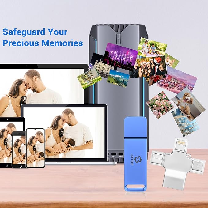 Multiport-Photo-Stick 128GB Automatic Photo & Video Backup for iPhone iPad, Android, PC, Mac | Backup USB Flash Drive with Smart Duplicate Detection | Easy Photo Backup & Transfer Device Memory-Stick