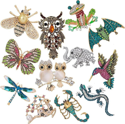 Animal-Shaped Rhinestone Brooch Set, Alloy Diamond Pin, Crystal Vintage Brooch, Animal Lapel Pin, Formal Pin Suitable for Men and Women