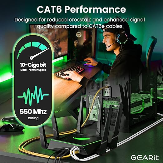 GearIT Cat 6 Ethernet Cable (24-Pack 2 Feet) Cat6 Network Patch, 10Gbps, RJ45, Snagless Cord, Gold-Plated Connectors, Internet for PC, TV, Tablet, Router, Printer, Servers, IT Data Center - Yellow