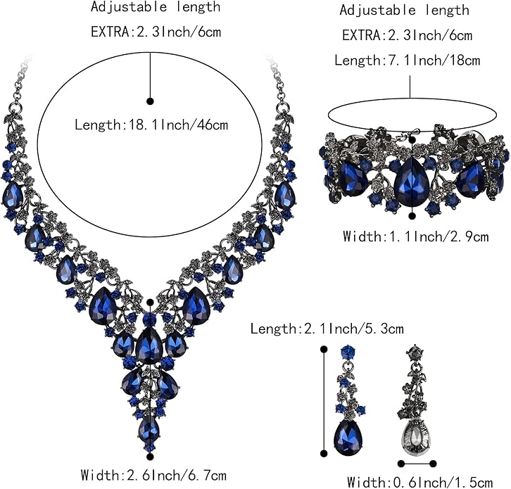 BriLove Women's Wedding Bridal Austrian Crystal Teardrop Flower Cluster Statement Necklace Dangle Earrings Jewelry Set for Party Prom