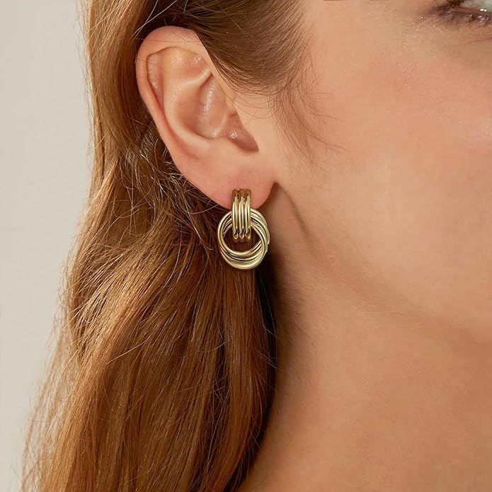 Stocking Stuffers for Women Chunky Gold Knot Dangle Drop Earrings Trendy Statement Earrings Hypoallergenic Lightweight Gold Jewelry Women Christmas Gifts