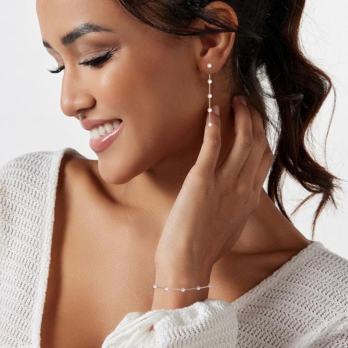 Lariat Gold Necklace for Women, Dainty Long Necklace 14k Gold Plated/Silver Y-Shaped Layered Beaded Chain Drop Necklaces for Women Trendy Simple Gold Jewelry for Women Gifts