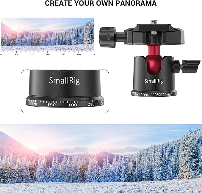 SmallRig Mini Ball Head, Tripod Head Camera 360° Panoramic with 1/4" Screw 3/8" Thread Mount and Quick Release Plate Metal Ball Joint for Monopod, DSLR, Phone, Gopro, Max Load 4.4lbs/2kg - BUT2665