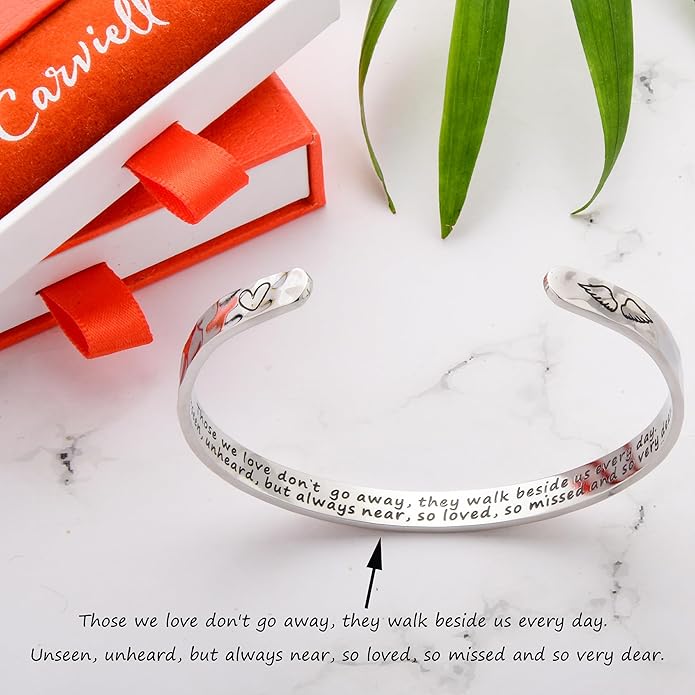 Carviell Engraved Cuff Bracelets for Women – Inspirational, Friendship, Love, Mom, Daughter, Sister, Christian, Graduation, Memorial & Wedding Gifts – 80+ Phrases – Stainless Steel, Gift-Ready
