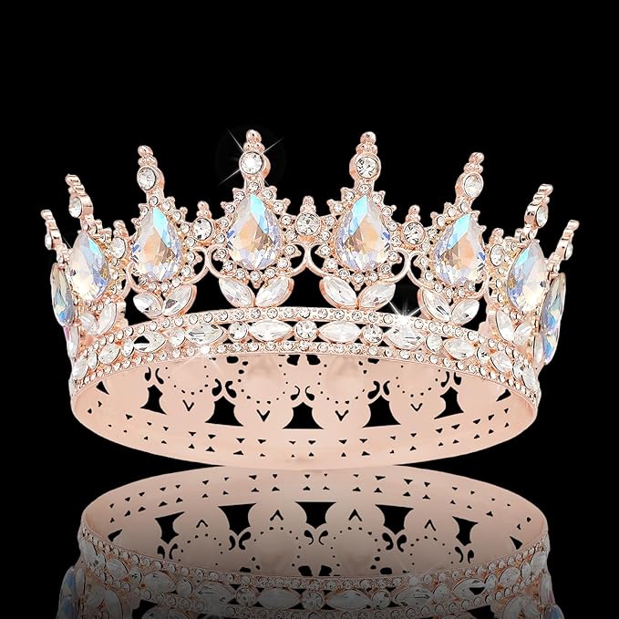 Rose Gold Princess Crown - Glamorous Wedding & Party Tiara for Women & Girls - Sparkling Rhinestones - Comfortable & Hypoallergenic - Perfect for Halloween, Prom, Birthday, Wedding & More