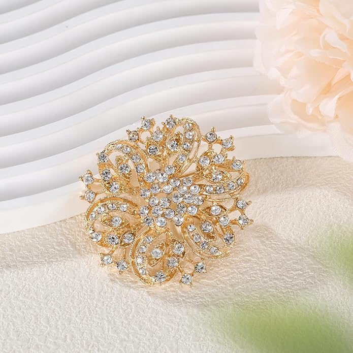 Wedding Party Sprial Flower Crystal Rhinestone Brooch Pin for Women Jewelry