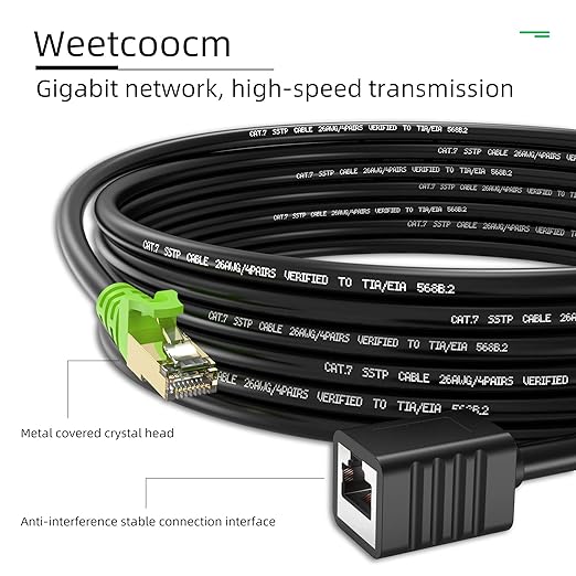 Ethernet Extension Cable 30ft, Network Cat6a Extension Patch Cable RJ45 Cords Shielded Male to Female Connector (30FT)