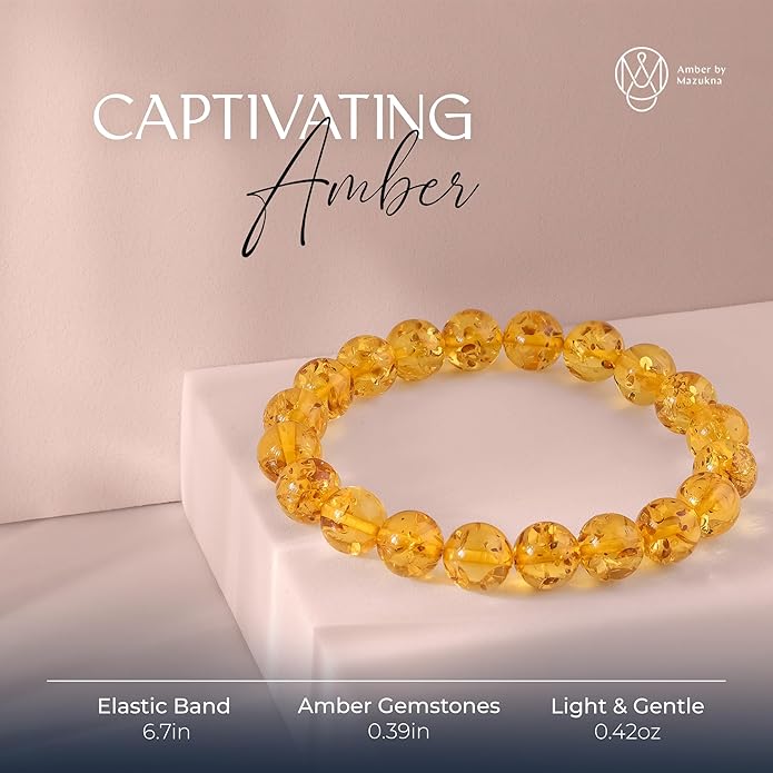 Natural Baltic Amber Bracelet for Women and Men – Stretch Wristband with Faceted Beads, Lightweight Unisex Jewelry Gift for Daily and Casual Wear