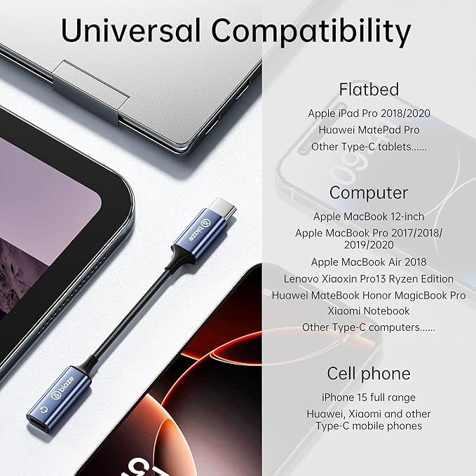 USB C to Lightning Audio Adapter, USB Type C Male to Lightning Female Headphone Converter, Compatible with iPhone 16/15 Full Series, iPad Pro, iPad Air 6/5/4, MacBook