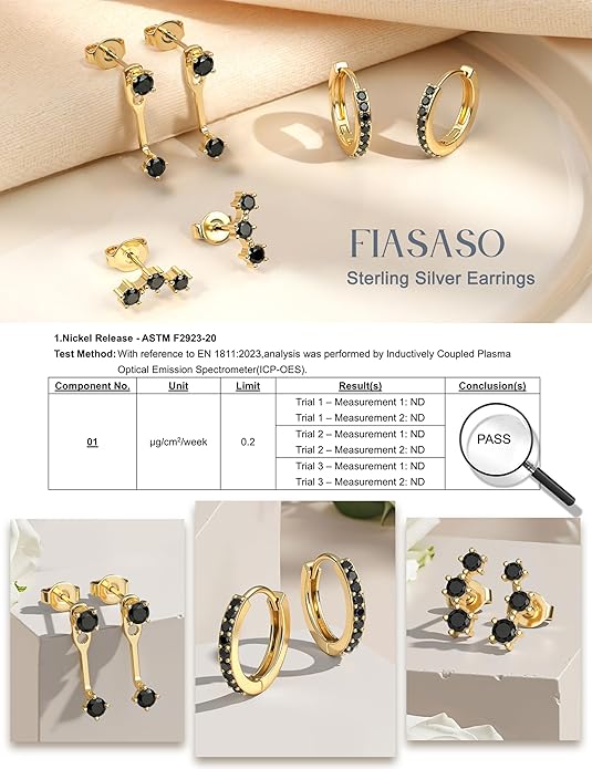 FIASASO 3 Pairs 925 Sterling Silver Hypoallergenic Earrings for Women Trendy - 14K Gold Plated Stud Hoop Cartilage Earrings Set Small Earring Stacks for Sensitive Ears Non Tarnish Dainty Silver Earring