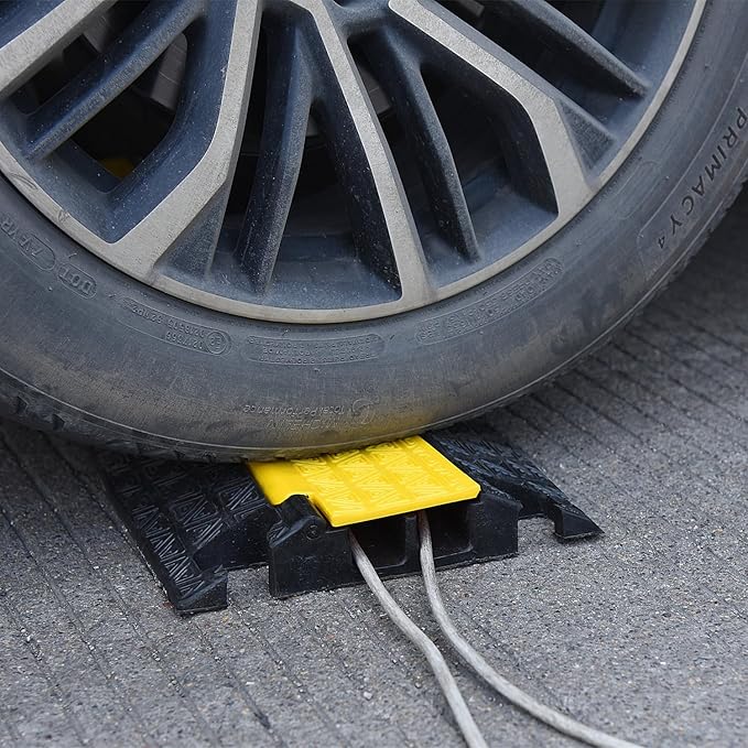 Heavy-Duty Rubber Cable Protector Ramp, Floor Cable Wire Cord Cover Speed Bumps 22000 Lbs Load Capacity, Driveway Hose Cable Ramp Protective Cover for Indoor Outdoor (Small 2-Channel x 4Pcs)