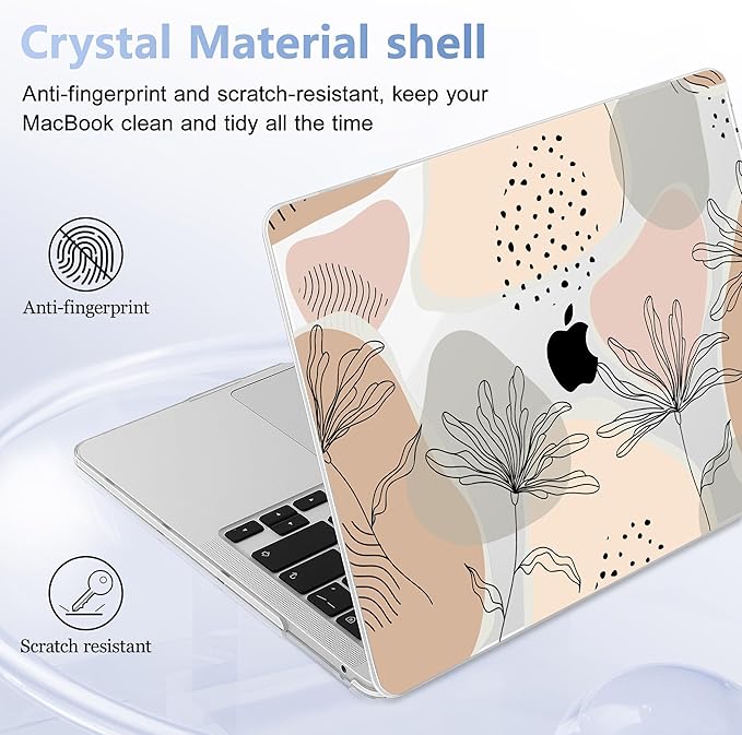 May Chen Compatible with MacBook Pro 13 inch Case 2022 2021 2020 Release Models A2338 M2 M1 A2251 A2289, Hard Hard Shell Case with Keyboard Cover for MacBook Pro 13 inch, Flowers and Leaves
