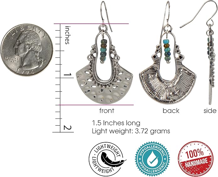 SPUNKYsoul Boho Dangle Earrings for Women – Lightweight Tribal Fan Paddle Design with Hieroglyphic Accents – Unique Handmade Gift Idea for Her