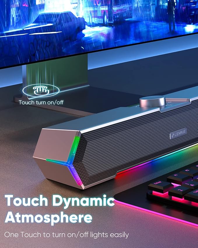 LENRUE G11 Computer Speakers for Desktop, Touch Lights PC Speakers with Surge Clear Sound, USB C/USB Powered for Computer Desktop PC Laptop Monitor