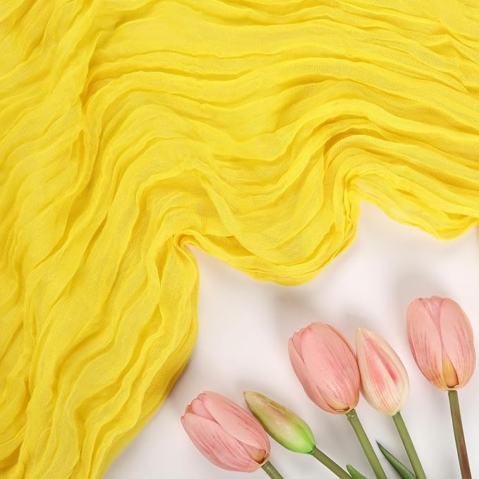 12 Pack Yellow Cheesecloth Table Runner 10FT Boho Cheese Cloths Gauze Fabric Table Runners 120 Inch Rustic Sheer for Wedding Birthday Party Baby Shower Centerpiece Home Decorations