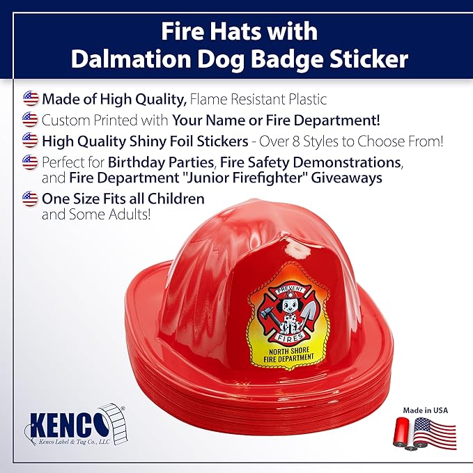 Kenco Kids Customizable Plastic Firefighter Hats -Choose your style, add your name or department
