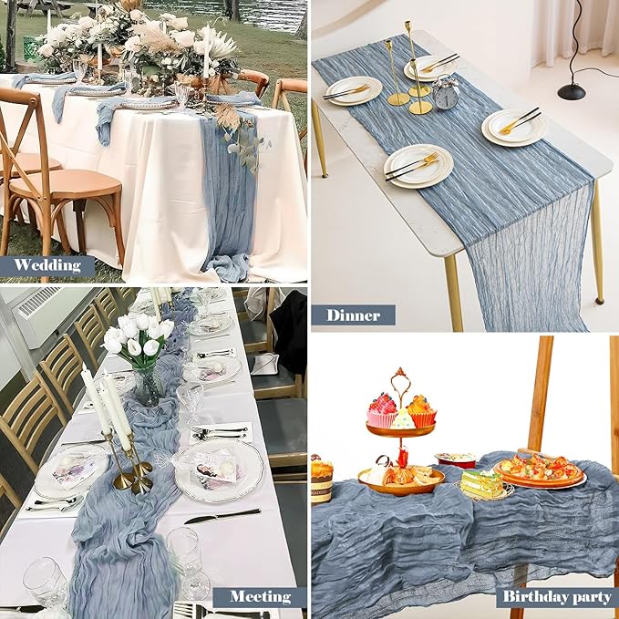 2 Pack 10 Ft Cheesecloth Table Runner Dusty Blue Gauze Long Table Runners Boho Gauze Cheese Cloth Table Runner Rustic Sheer Runner for Wedding Party Table Decor ( 35 x 120 Inch )