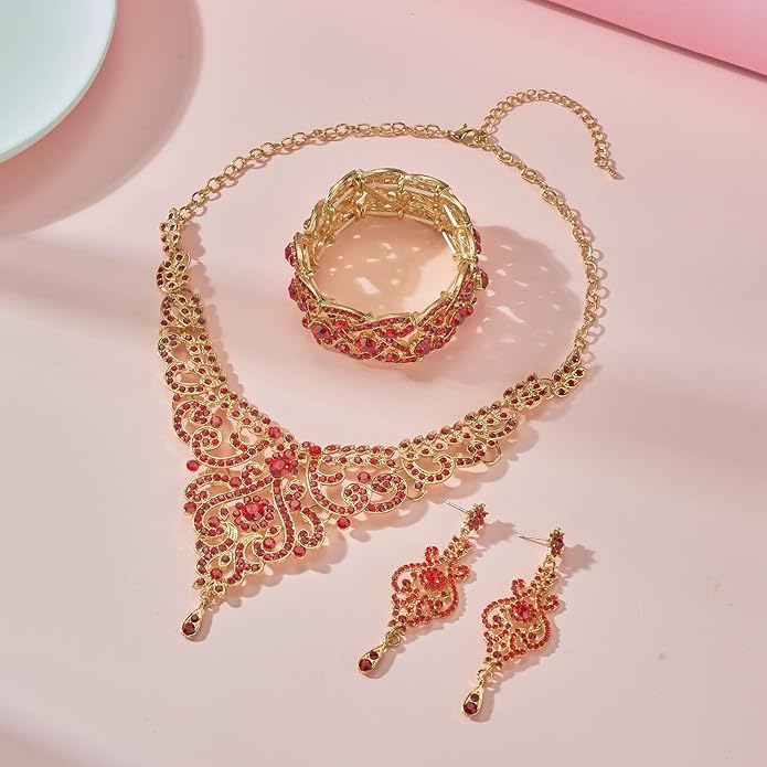Silver Gold Plated Wedding Jewelry Sets Bridal Necklace Rhinestone Earrings Bracelets